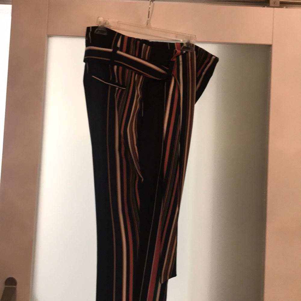 Multi color strip pant with belt